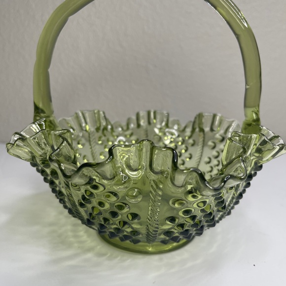 Fenton Accents Vintage Fenton Green Glass Hobnail Basket Poshmark